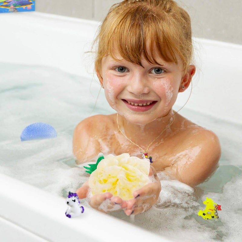 Rocutus 4pcs Child Bath Shower Sponge Pouf Loofahs Mesh Brush Shower Ball Cute Bath Flower with Hooks for Travel (Mixed 4) - Image 3
